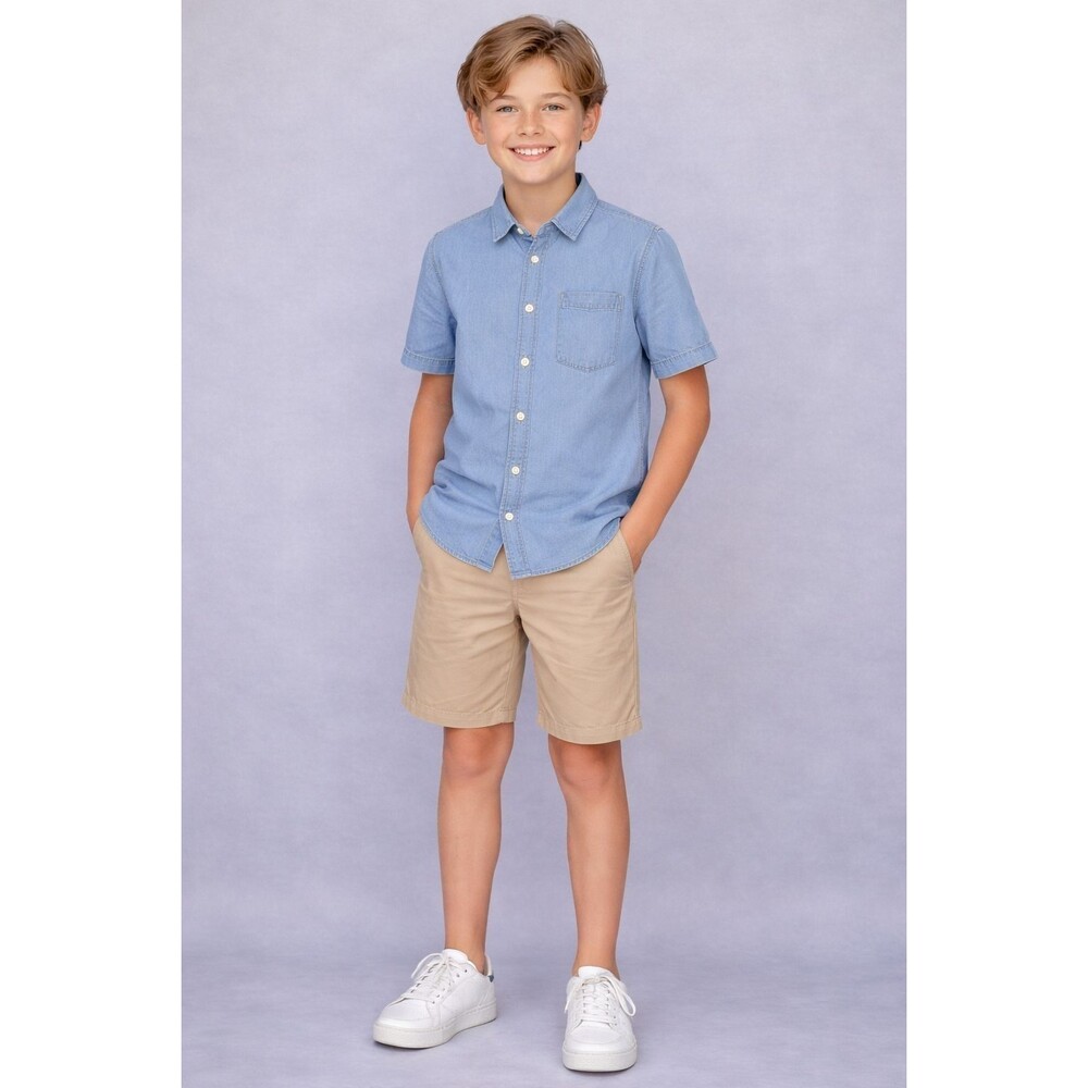 GAP Denim Shirt Kids Boys 10 Short Sleeve Button Up Light Blue 100% Cotton‎